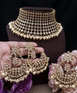Premium Antique Gold AD Polki Choker Set